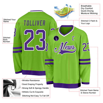 Custom Neon Green Purple-White Hockey Jersey