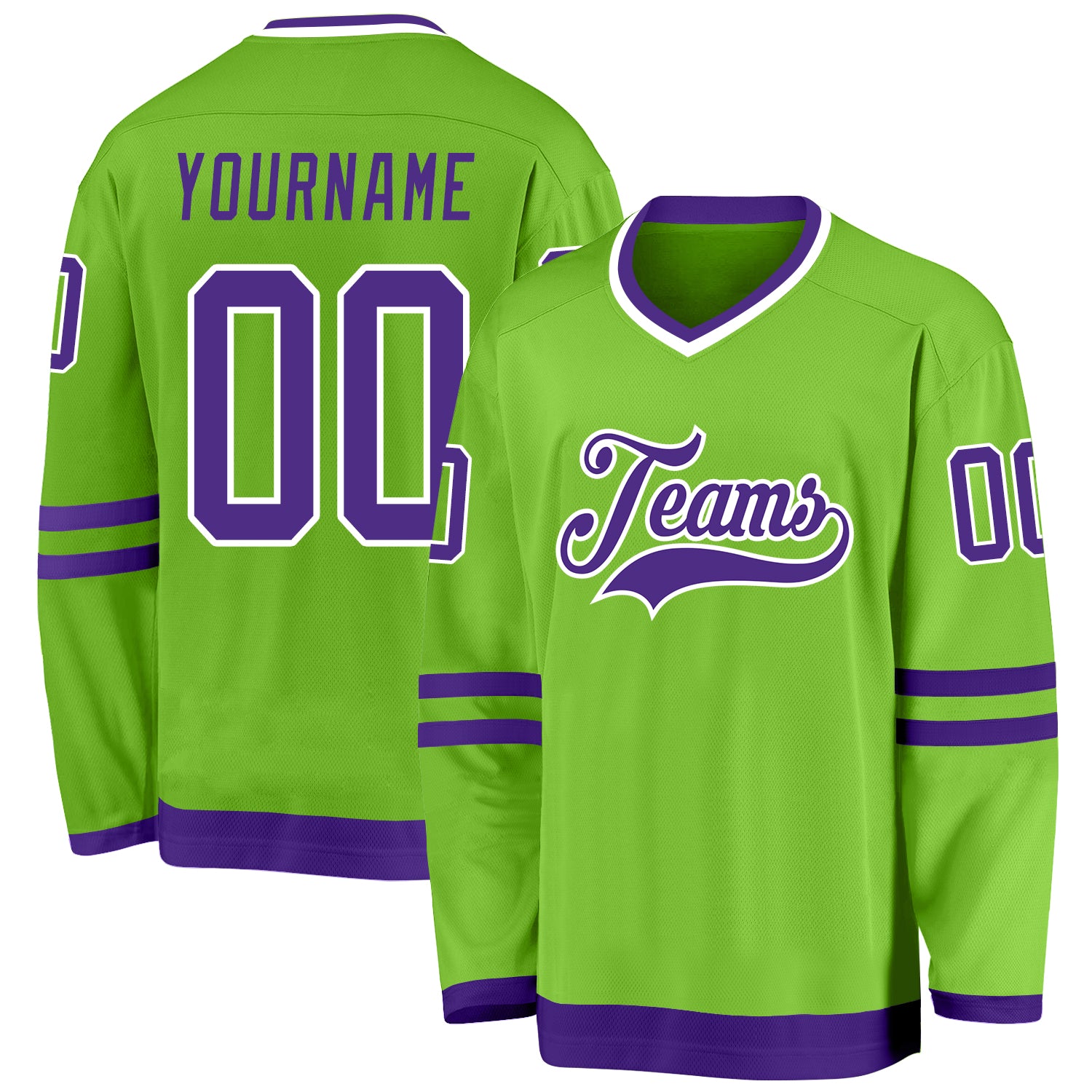 Custom Purple White-Green Hockey Jersey Discount