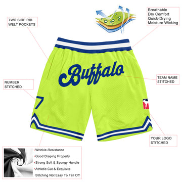 Custom Neon Green Royal-White Authentic Throwback Basketball Shorts