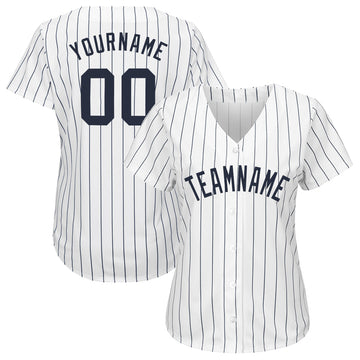 Custom White Navy Strip Navy Baseball Jersey - Jersey