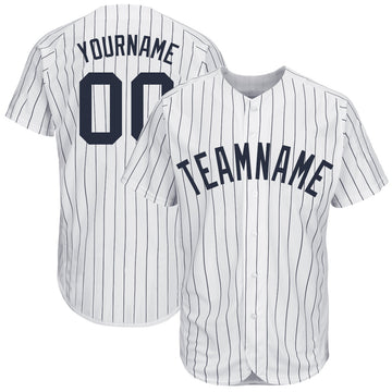 Custom White Navy Strip Navy Baseball Jersey - Jersey