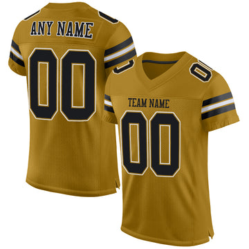 Custom Old Gold Black-White Mesh Authentic Football Jersey