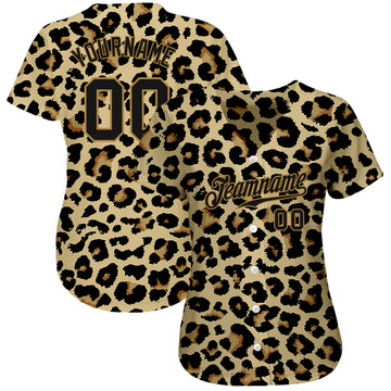 Custom Old Gold Black-Old Gold 3D Pattern Design Leopard Authentic Baseball Jersey