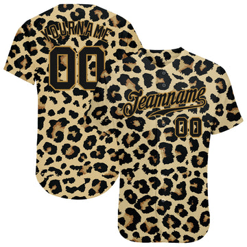 Custom Brown Black-Gold 3D Pattern Design Tiger Authentic Baseball Jersey  Discount