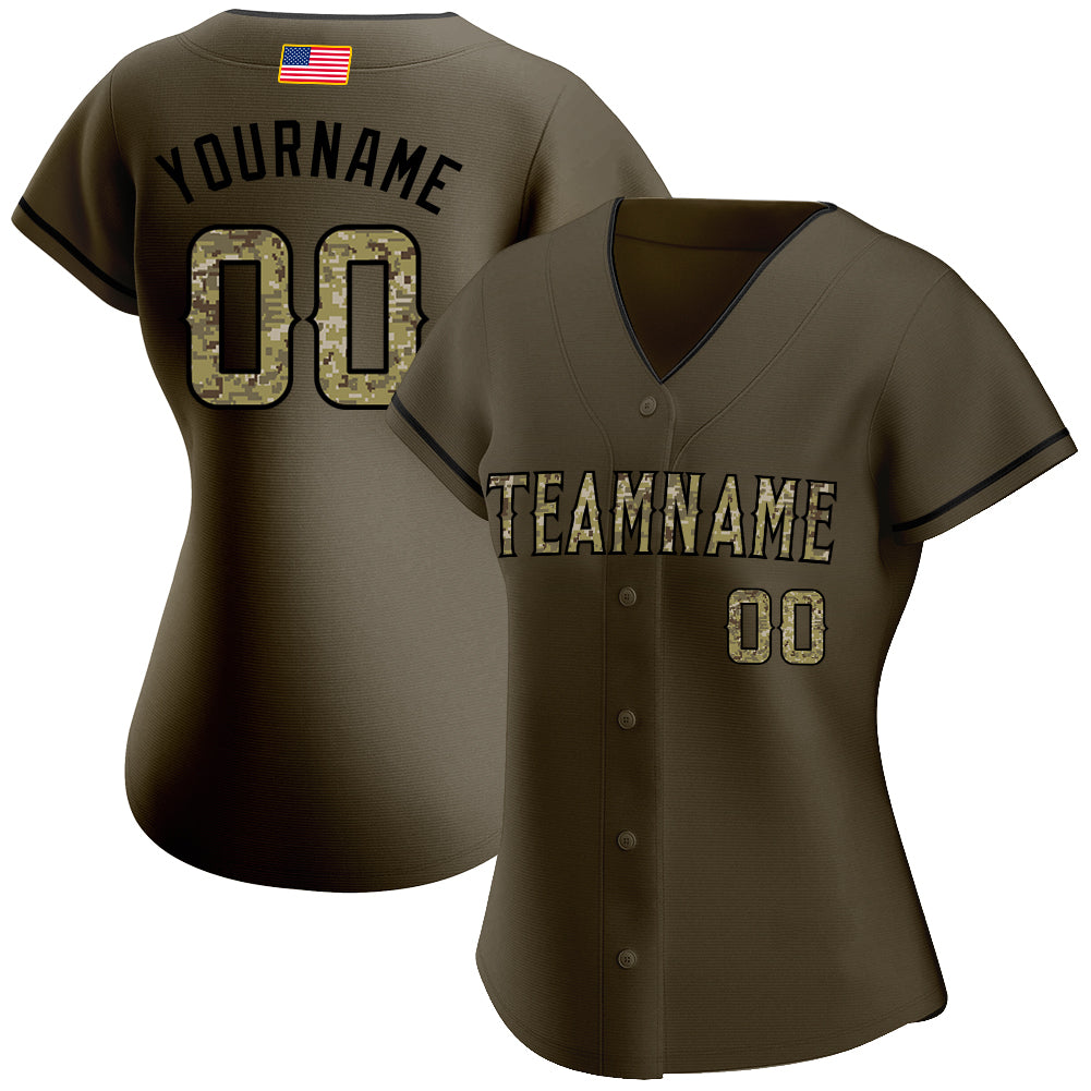 Custom Team Black Baseball Authentic Olive Salute To Service American ...