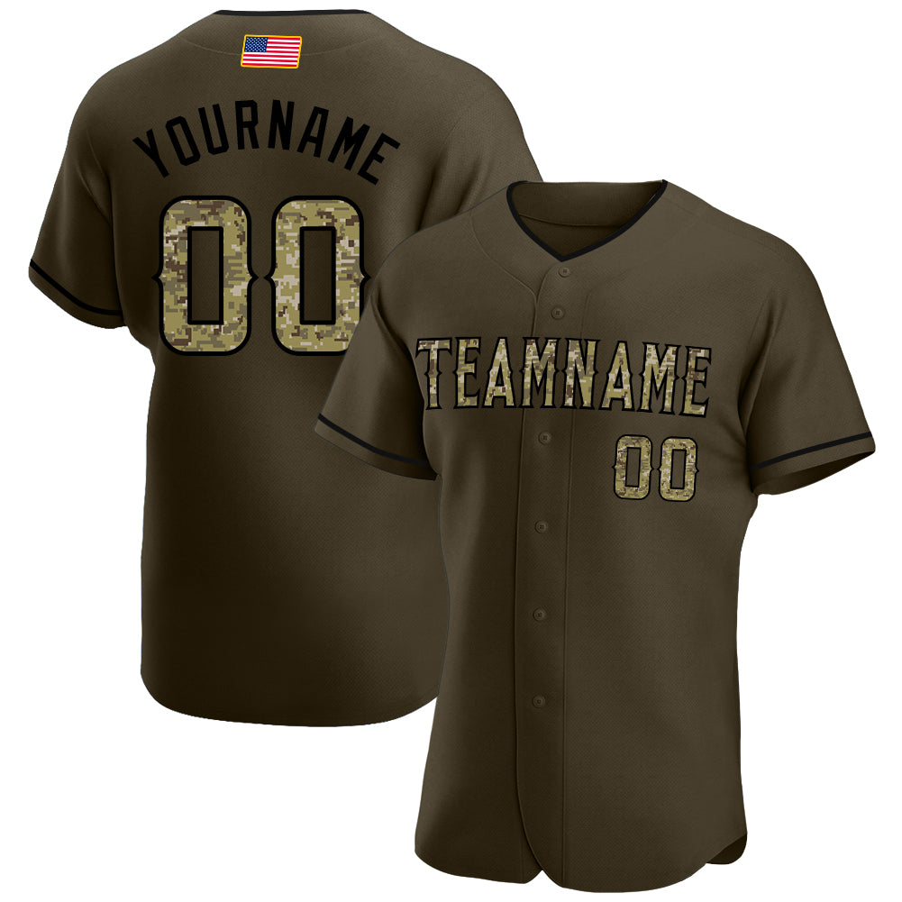 Custom Team Black Baseball Authentic Olive Salute To Service American ...