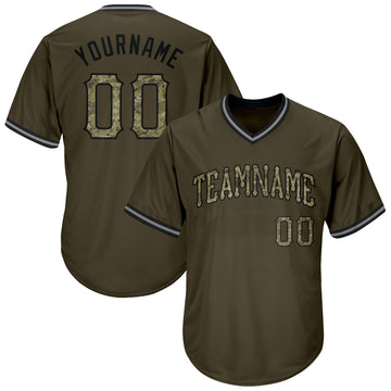 Custom Olive Camo-Black Authentic Throwback Rib-Knit Salute To Service Baseball Jersey Shirt