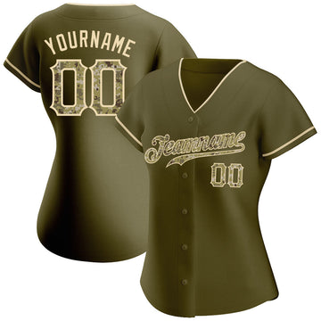 Custom Olive Camo-City Cream Authentic Salute To Service Baseball Jersey