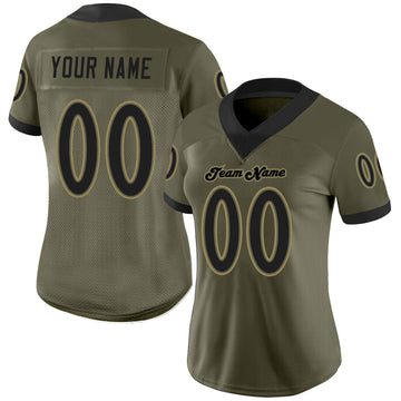 Custom Olive Black-Old Gold Mesh Salute To Service Football Jersey