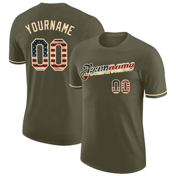 Custom Olive Vintage USA Flag-Cream Salute To Service Performance T-Shirt