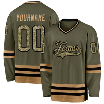 Custom Olive Camo-Old Gold Salute To Service Hockey Jersey