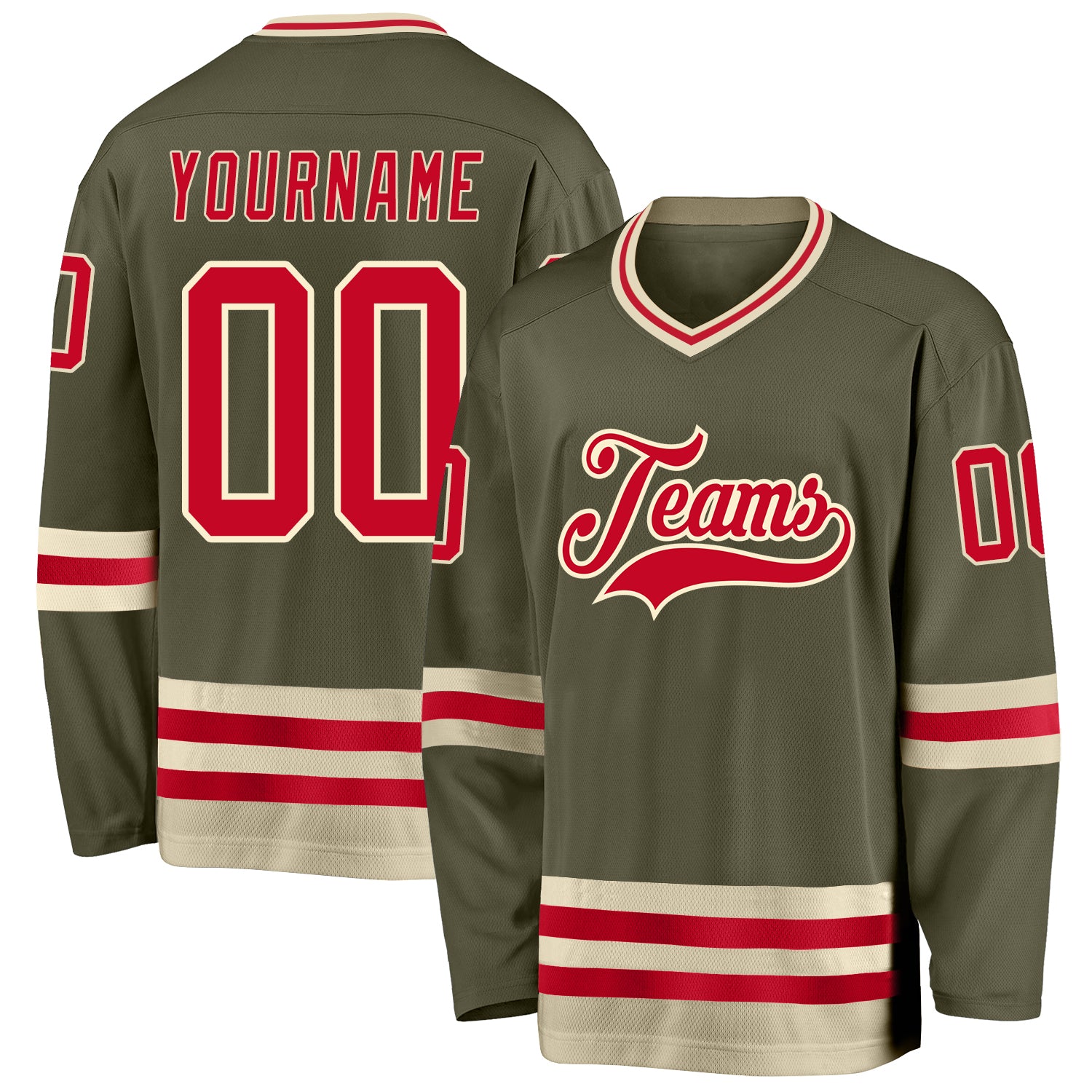 Custom Olive Red-Cream Salute To Service Hockey Jersey Discount
