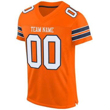 Custom Orange White-Navy Mesh Authentic Football Jersey