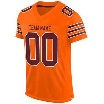 Custom Orange Burgundy-White Mesh Authentic Football Jersey