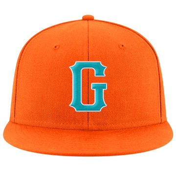 Custom Orange Aqua-White Stitched Adjustable Snapback Hat