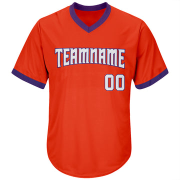 Custom Orange White-Purple Authentic Throwback Rib-Knit Baseball Jersey Shirt