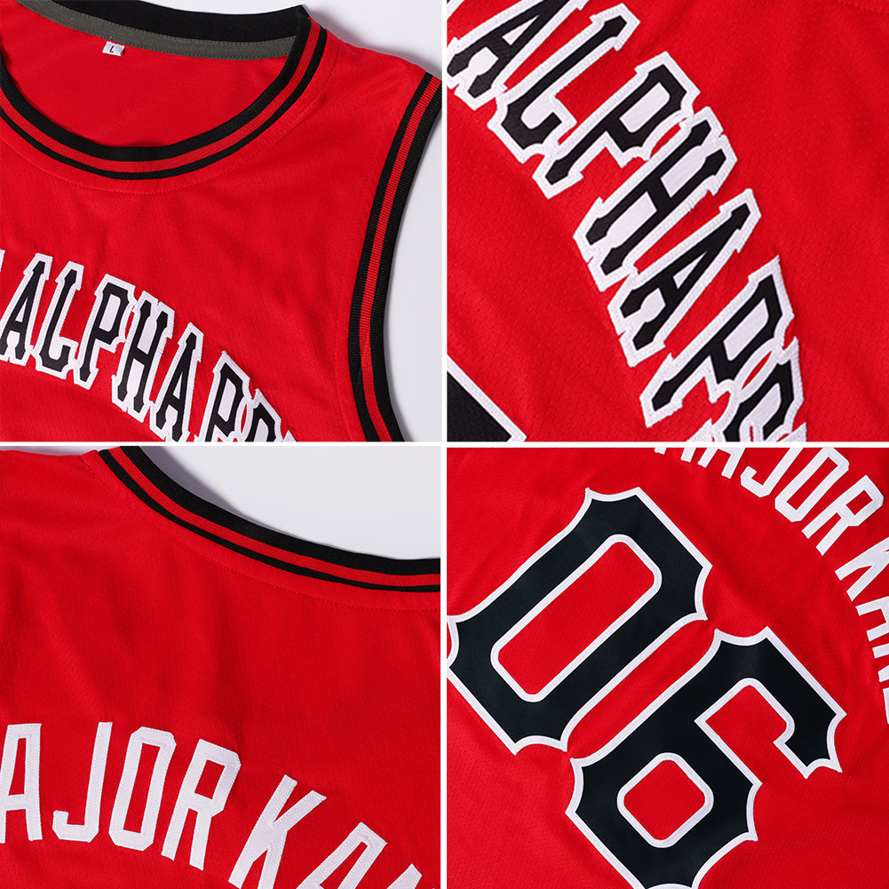 Cheap Custom Black Gold-Red Authentic Throwback Basketball Jersey
