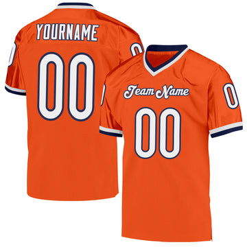 Custom Orange White-Navy Mesh Authentic Throwback Football Jersey