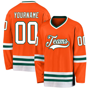 Custom Orange White-Green Hockey Jersey