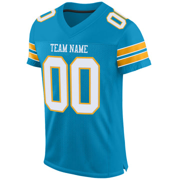 Custom Panther Blue White-Gold Mesh Authentic Football Jersey