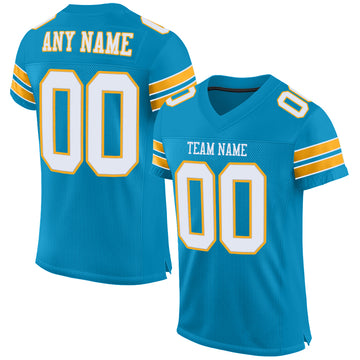 Custom Panther Blue White-Gold Mesh Authentic Football Jersey