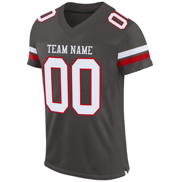 Custom Pewter White-Red Mesh Authentic Football Jersey