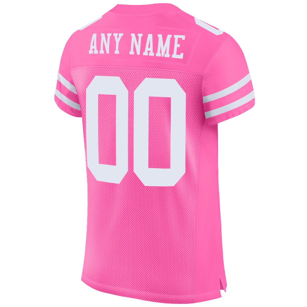Custom Team Football Authentic Pink Mesh Jersey White