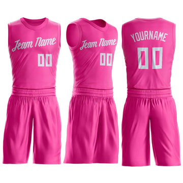 Custom Pink White Round Neck Suit Basketball Jersey