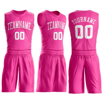 Custom Pink White Round Neck Suit Basketball Jersey