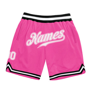 Custom Pink White-Black Authentic Throwback Basketball Shorts