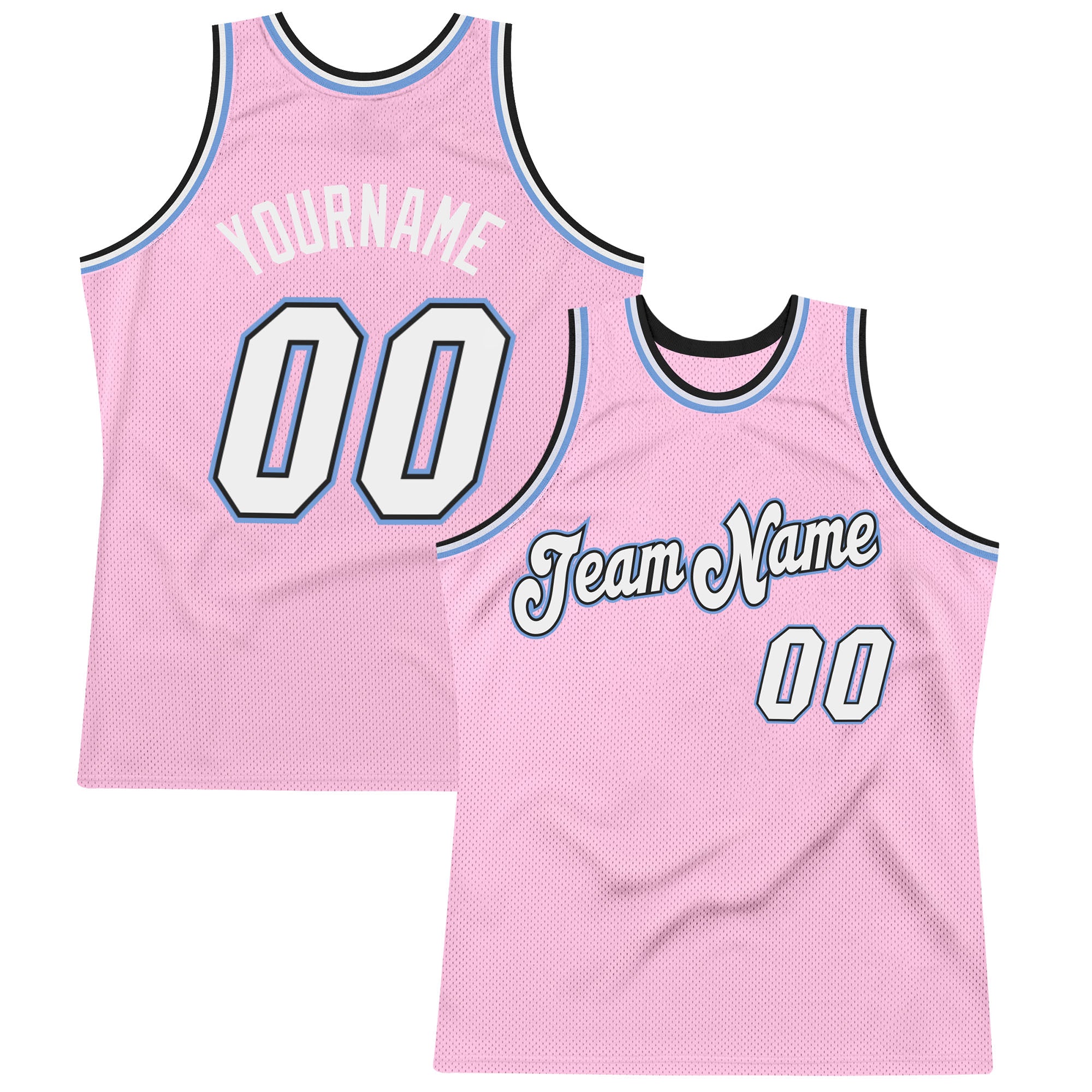 Custom Light Pink White-Light Blue Authentic Throwback Basketball