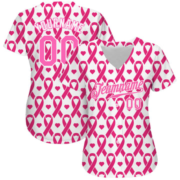 Custom Pink Pink-White 3D Pattern Design Breast Cancer Authentic Baseball Jersey