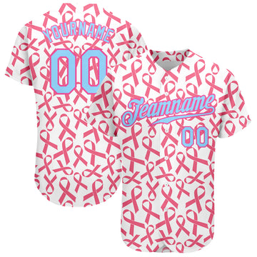 Custom Pink Light Blue-Pink 3D Pattern Design Breast Cancer Authentic Baseball Jersey