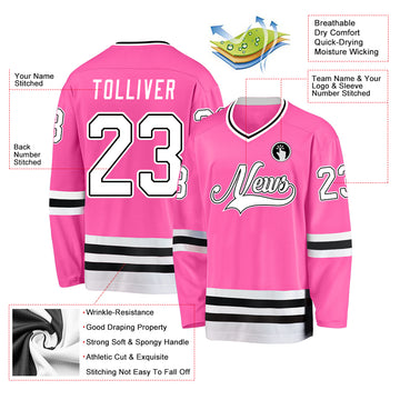 Custom Pink White-Black Hockey Jersey