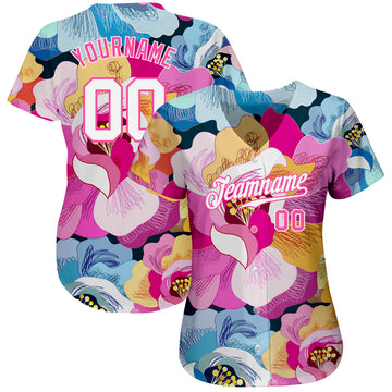 Custom Pink White-Pink 3D Pattern Design Flowers Authentic Baseball Jersey