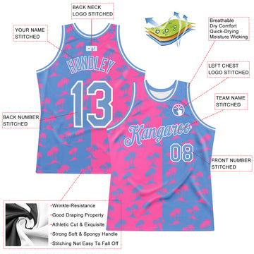 Custom Pink Light Blue-White 3D Pattern Hawaii Palm Trees Authentic Basketball Jersey