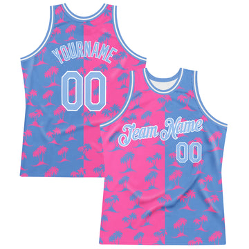 Custom White Pink-Light Blue Music Festival Round Neck Sublimation  Basketball Suit Jersey Discount