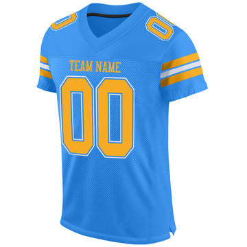 Custom Powder Blue Gold-White Mesh Authentic Football Jersey