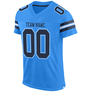 Custom Powder Blue Navy-White Mesh Authentic Football Jersey