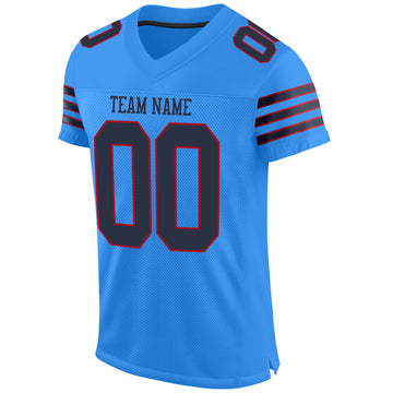 Custom Powder Blue Navy-Red Mesh Authentic Football Jersey