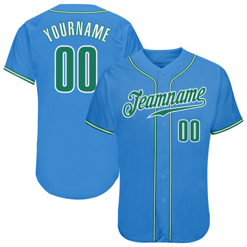 Custom Powder Blue Kelly Green-White Authentic Baseball Jersey