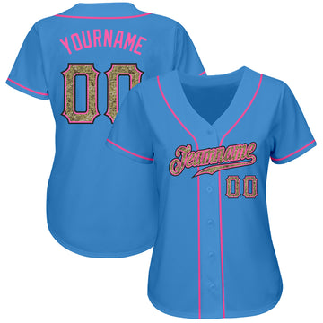 Custom Powder Blue Camo-Pink Authentic Baseball Jersey