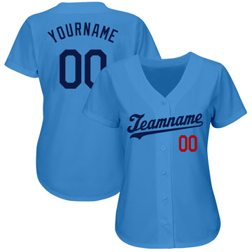 Custom Powder Blue Navy-Red Authentic Baseball Jersey