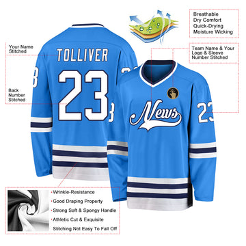 Custom Powder Blue White-Navy Hockey Jersey