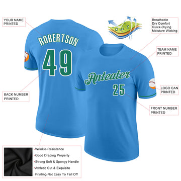 Custom Powder Blue Kelly Green-White Performance T-Shirt