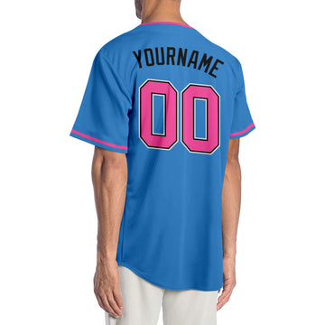 Custom Powder Blue Pink-Black Authentic Baseball Jersey