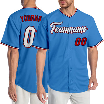 Custom Powder Blue White-Red Authentic Baseball Jersey