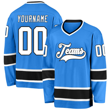 Custom Powder Blue White-Black Hockey Jersey