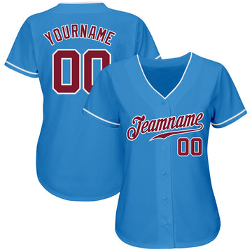 Custom Powder Blue Crimson-White Authentic Baseball Jersey