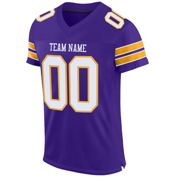 Custom Purple White-Gold Mesh Authentic Football Jersey